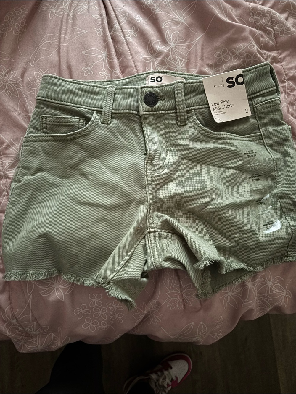 SO Sage Green Low-Rise Denim Midi Shorts